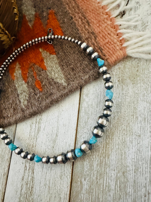 Navajo Turquoise & Sterling Silver Beaded Wrap Choker Necklace
