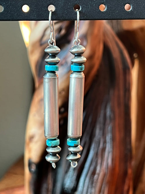 Handcrafted Sterling Silver and Turquoise Beaded Dangle Earrings by Crystal Haley