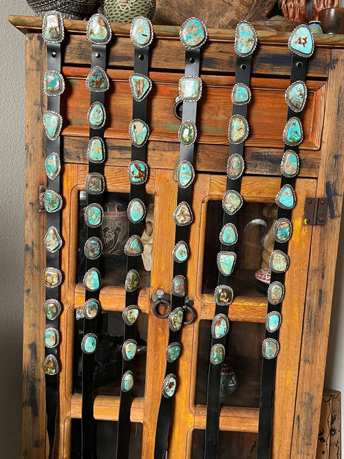 Stunning Handcrafted Sterling Silver and Royston Turquoise Concho Belts by Mary Ann Spencer: Six To Choose From!