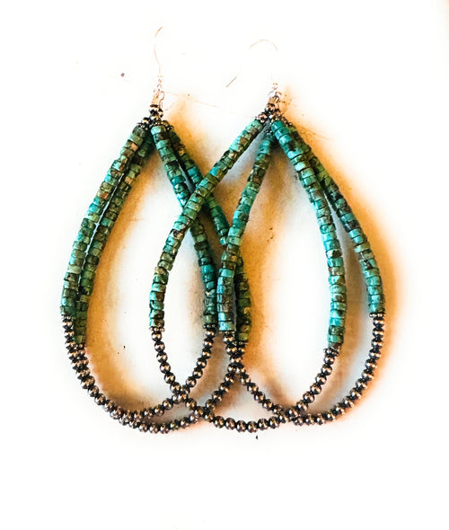 Navajo Turquoise & Sterling Silver Beaded Hoop Earrings