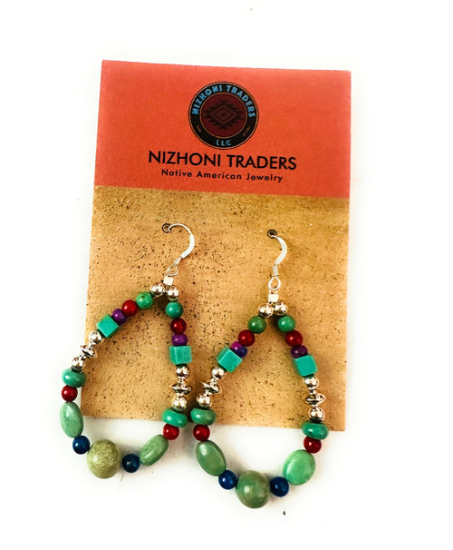 Handcrafted Multi Stone & Sterling Silver Dangle Hoop Earrings