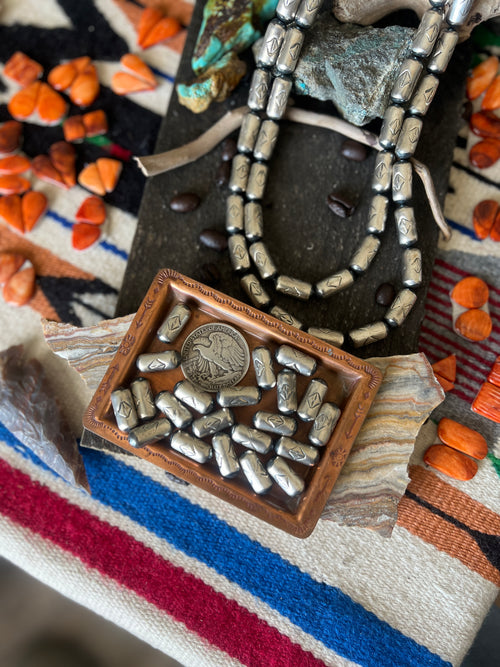 Handmade Stamped Sterling Silver Barrel Beads, Intersection