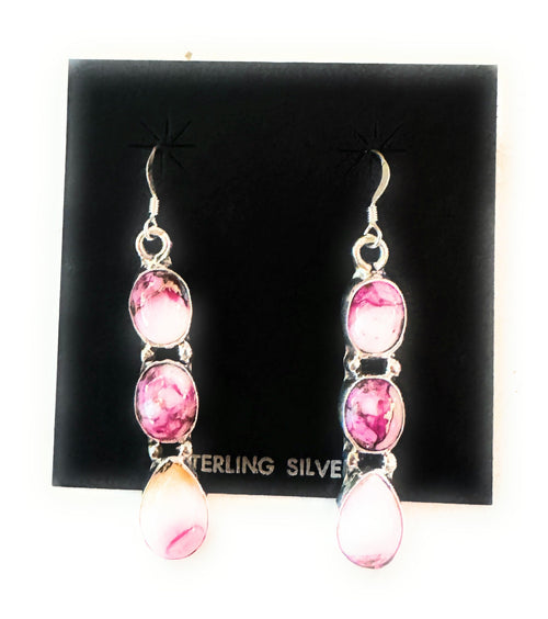 Navajo Sterling Silver & Pink Mojave Dangle Earrings