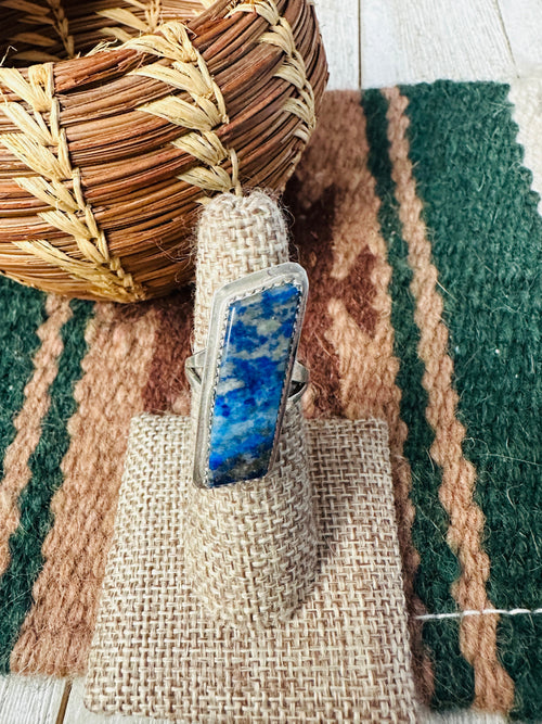 Old Pawn Handcrafted Lapis & Sterling Silver Ring Size 6.5