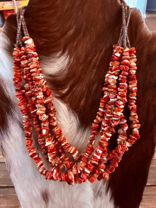 Old Pawn Handcrafted Spiny Oyster, Heishi & Sterling Silver Five-Strand Beaded 18” Necklace