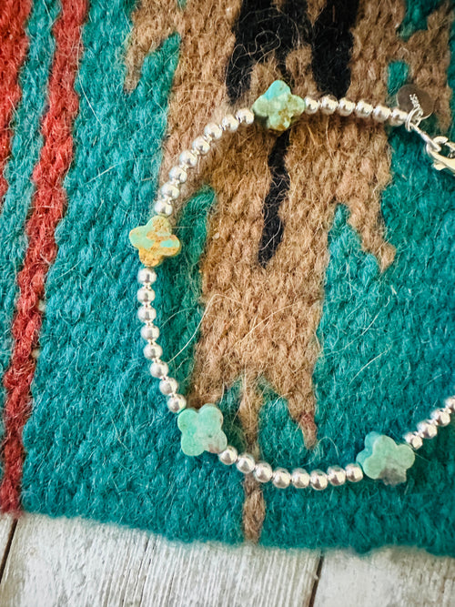 Navajo Sterling Silver Pearl & Turquoise Beaded Bracelet
