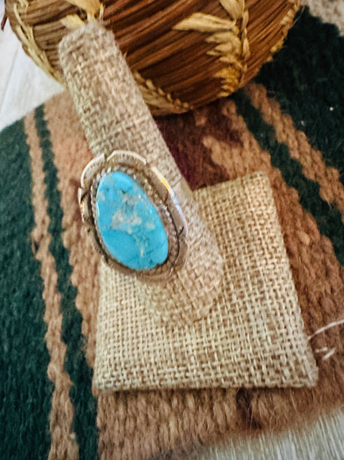 Old Pawn Handcrafted Turquoise & Sterling Silver Ring Size 9.75