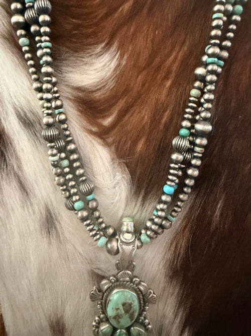 Handcrafted Sonoran Mountain Turquoise & Sterling Silver Beaded Necklace by Gilbert Tom