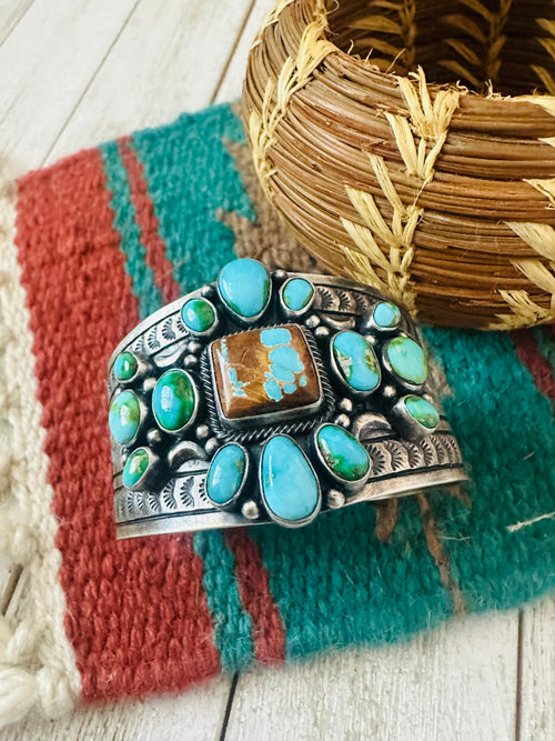 Navajo Sterling Silver, Royston and Sonoran Turquoise Cuff Bracelet by Murphy Platero