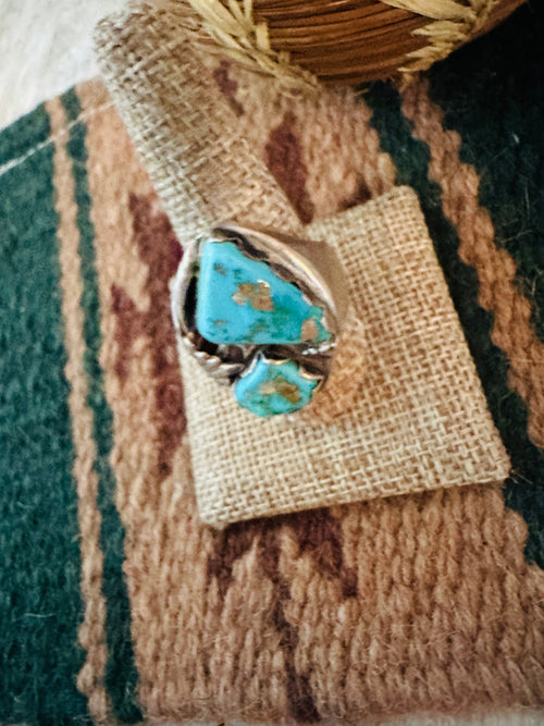Old Pawn Turquoise and Sterling Silver Ring Size 10.5