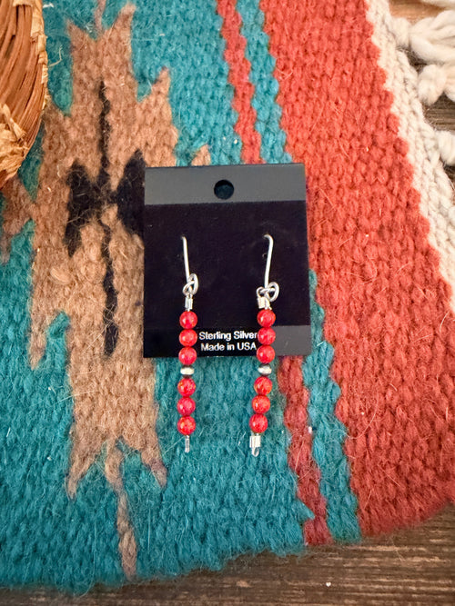 Handmade Sterling Silver and Red Fire Opal Beaded Dangle Earrings