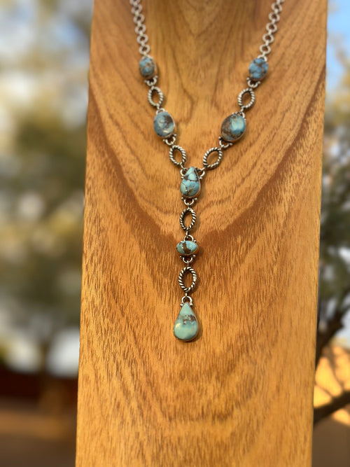 Beautiful Handmade Sterling Silver & Golden Hills Turquoise Drop Necklace