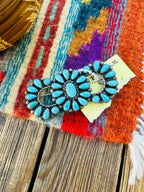 Old Pawn Handcrafted Turquoise and Sterling Silver Cluster Brooch