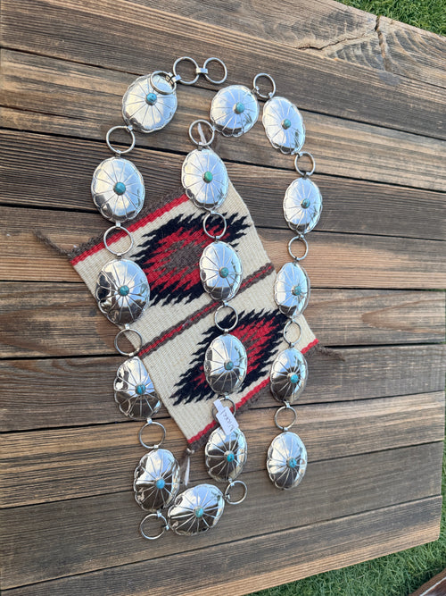 Handcrafted Vintage Old Pawn Turquoise & Nickel Concho Belt