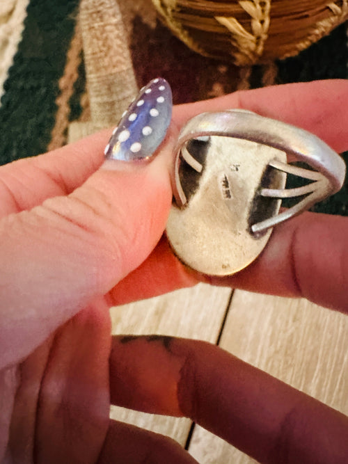 Old Pawn Handcrafted Turquoise & Sterling Silver Ring Size 9.75