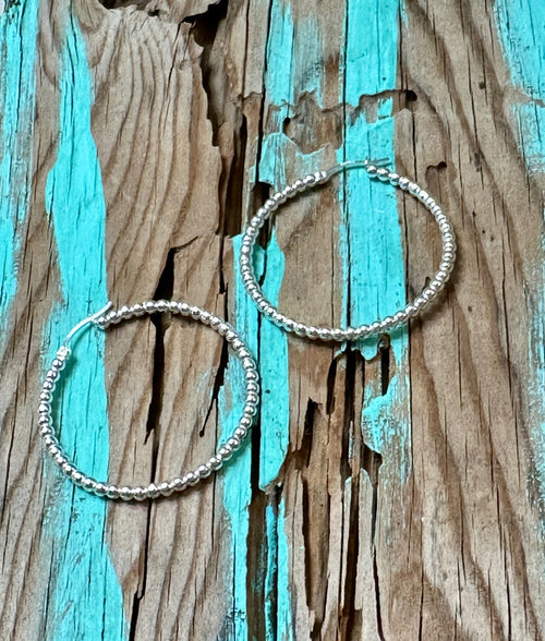 Beaded Hoops Sterling Silver  1 3/4”