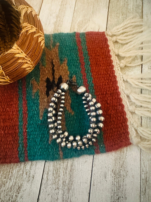 Handcrafted Sterling Silver Pearl Triple Strand Beaded Bracelet 7.5"