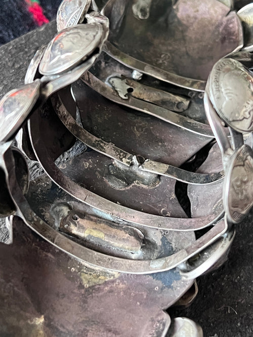 Insane Old Pawn Sterling Silver, Morgan Dollar, Buffalo Nickel and Turquoise Cuff Bracelet by Eric Drake