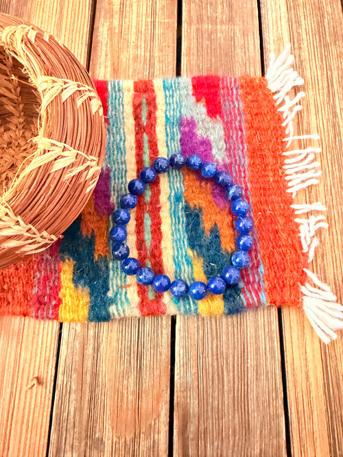 Handcrafted Lapis Beaded Stretch Bracelet