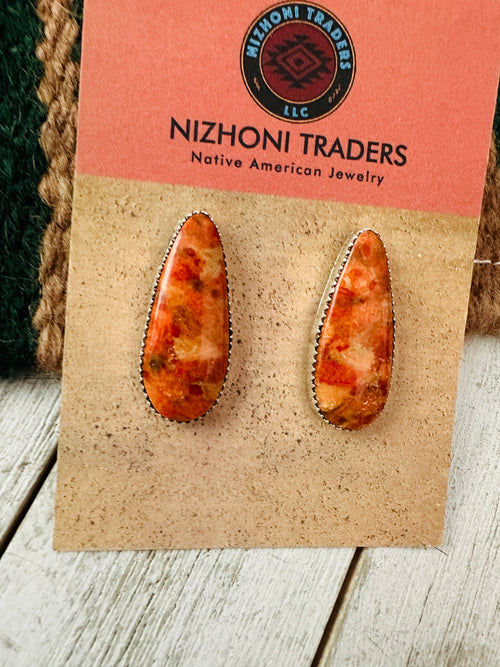 Navajo Sterling Silver Apple Coral Dangle Earrings