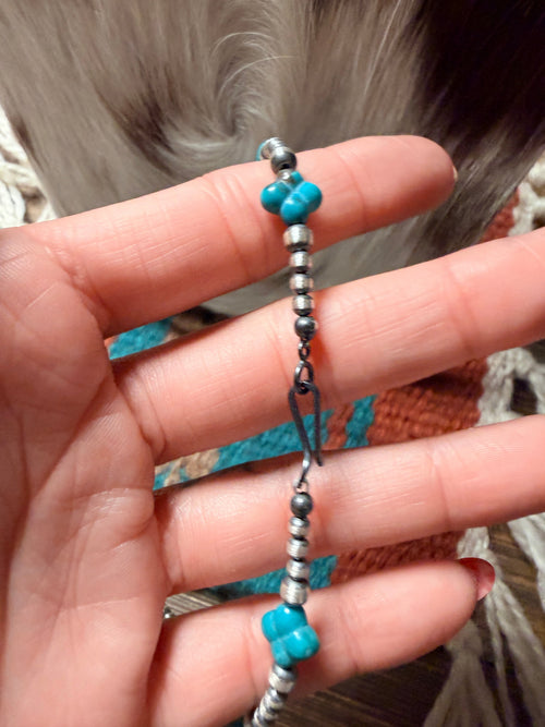 Handcrafted Turquoise & Sterling Silver Pearl 20" Beaded Necklace