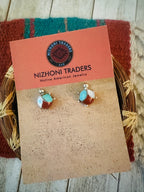 Handcrafted Old Pawn Sterling Silver & Multi Stone Turtle Stud Earrings