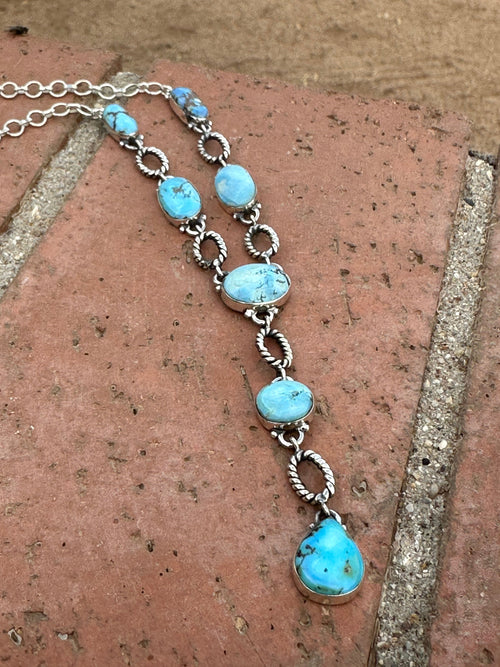 Beautiful Handmade Sterling Silver & Golden Hills Turquoise Drop Necklace