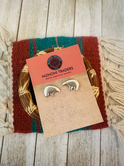 Handcrafted Old Pawn Sterling Silver Bear Paw Stud Earrings