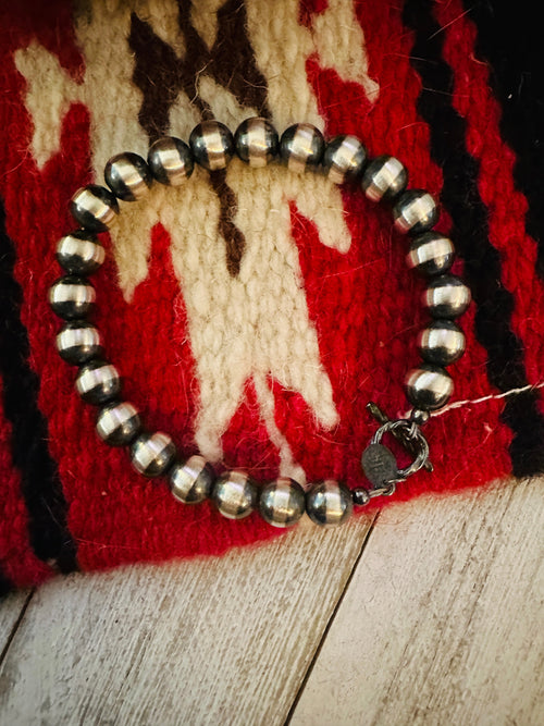 Navajo 6mm Sterling Silver Pearl Beaded Bracelet 7.5”