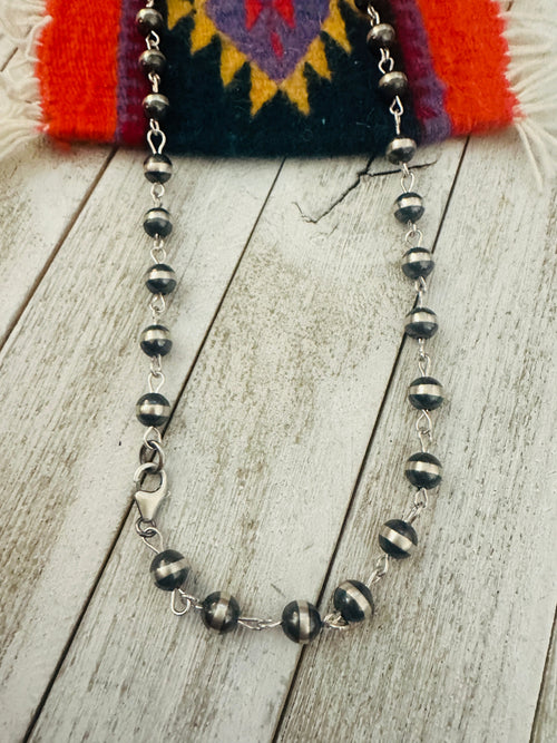 Navajo Sterling Silver Beaded Rosary Style Necklace 8mm 30”