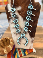 Handcrafted Golden Hills Turquoise & Sterling Silver Beaded Squash Blossom Necklace by Pansy Johnson