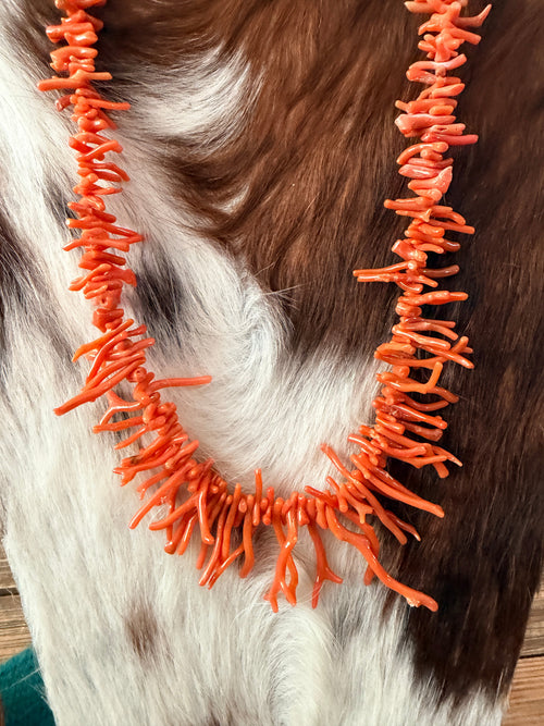 Old Pawn Handmade Red Branch Coral Beaded Necklace