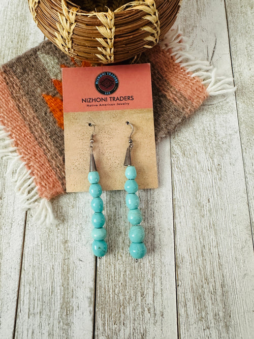 Navajo Turquoise Bead & Sterling Silver Dangle Earrings