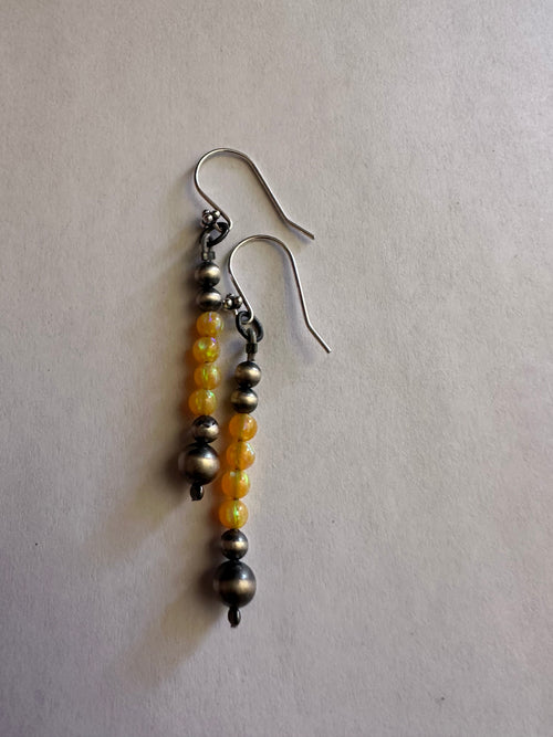 Handmade Fire Opal And Sterling Silver Beaded Dangle Earrings