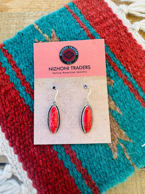 Navajo Sterling Silver Apple Coral Dangle Earrings