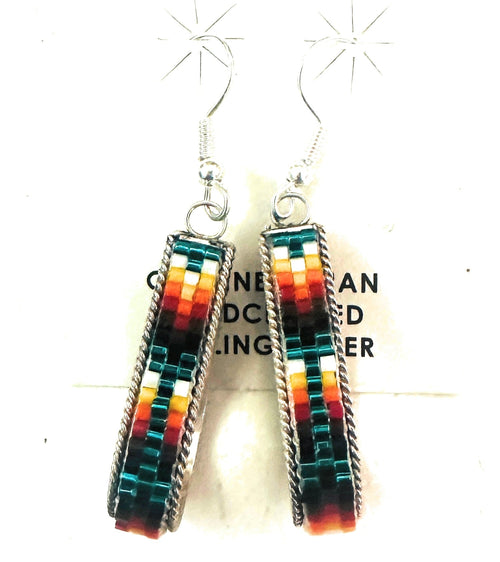 Navajo Handmade Multicolor Beaded Teardrop Dangle Earrings