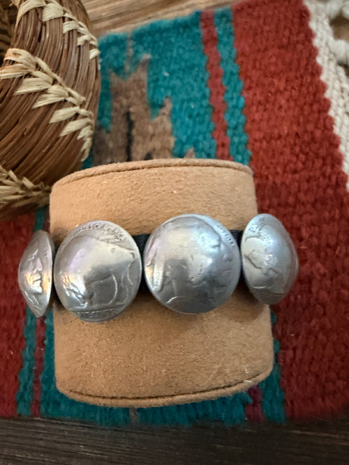 Handcrafted Old Pawn Buffalo Nickel & Leather Bracelet