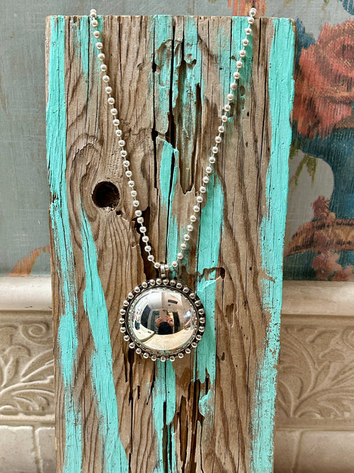 Silver Beaded Circle Pendant Necklace