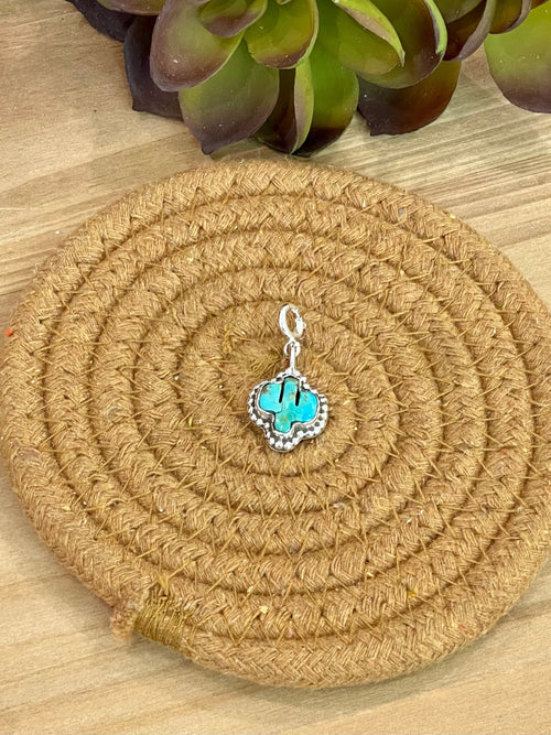Handmade Sterling Silver & Turquoise Cactus Charm with Signed Nizhoni