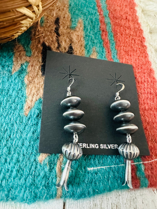 Navajo Sterling Silver Pearl Blossom Dangle Earrings