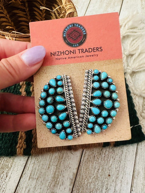 Old Pawn Navajo Sterling Silver & Turquoise Cluster Post Earrings