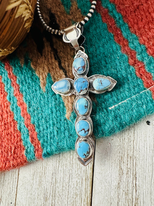 Navajo Sterling Silver & Golden Hills Turquoise Cross Pendant