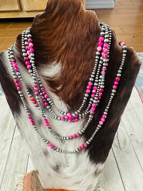 Navajo Sterling Silver & Pink Mojave Beaded Necklace
