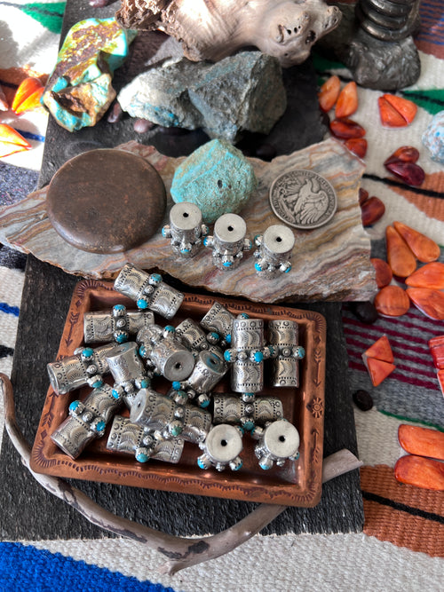 Handmade Stamped Sterling Silver & Turquoise Cylinder Beads, The Beacon