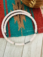 Navajo Pink Conch & Sterling Silver Beaded Wrap Choker Necklace