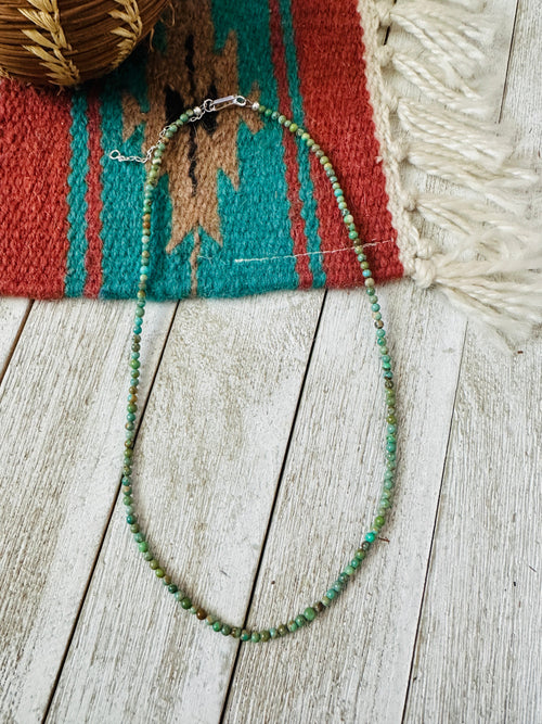 Navajo Turquoise & Sterling Silver Beaded Necklace W/ Extender