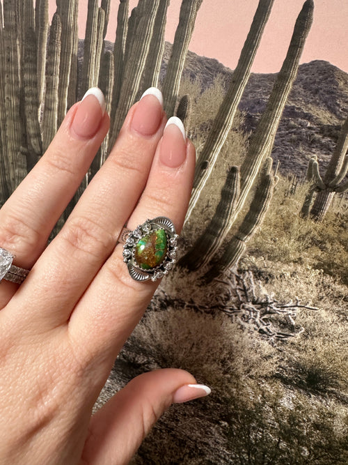 Beautiful Handmade Sonoran Turquoise And Sterling Silver Adjustable Ring