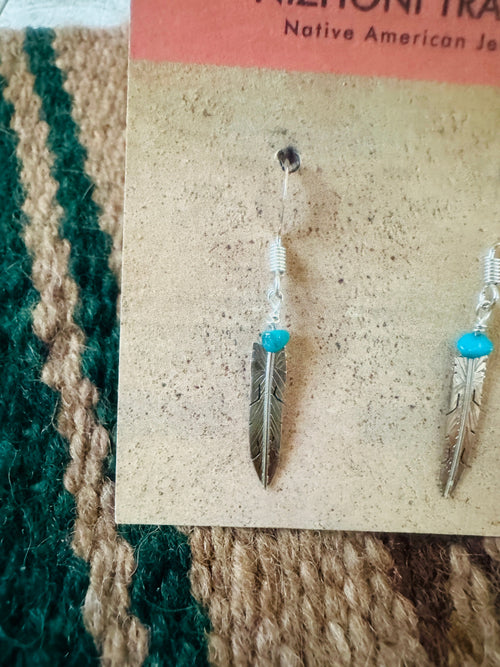 Navajo Turquoise & Sterling Silver Feather Earrings