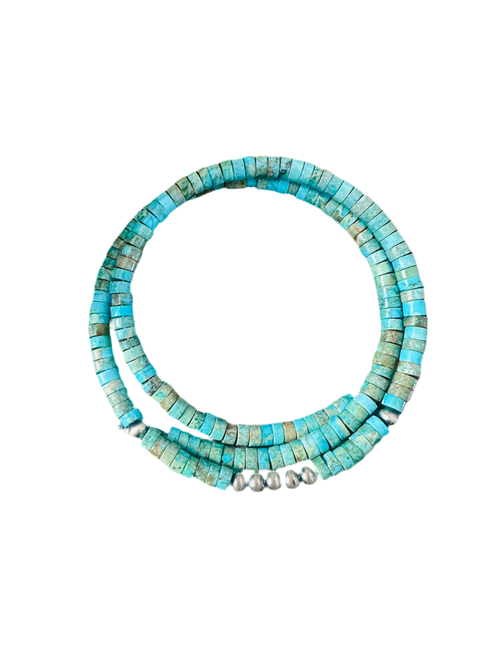 Navajo Turquoise & Sterling Silver Beaded Wrap Choker Necklace
