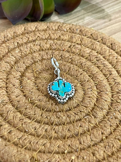 Handmade Sterling Silver & Turquoise Cactus Charm with Signed Nizhoni